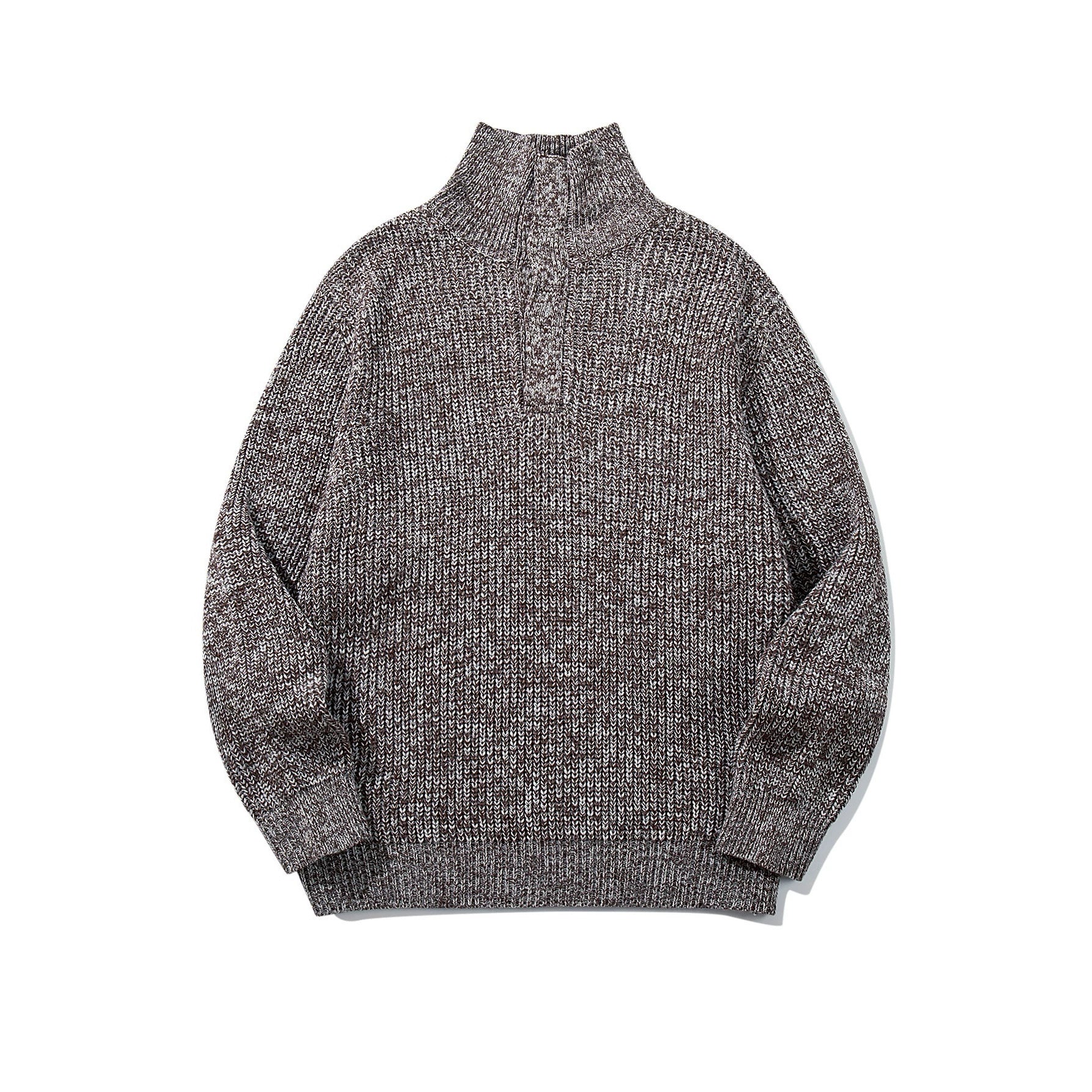 Unisex Chunky Knit Turtleneck Sweater with Half Button Placket Chichicherry