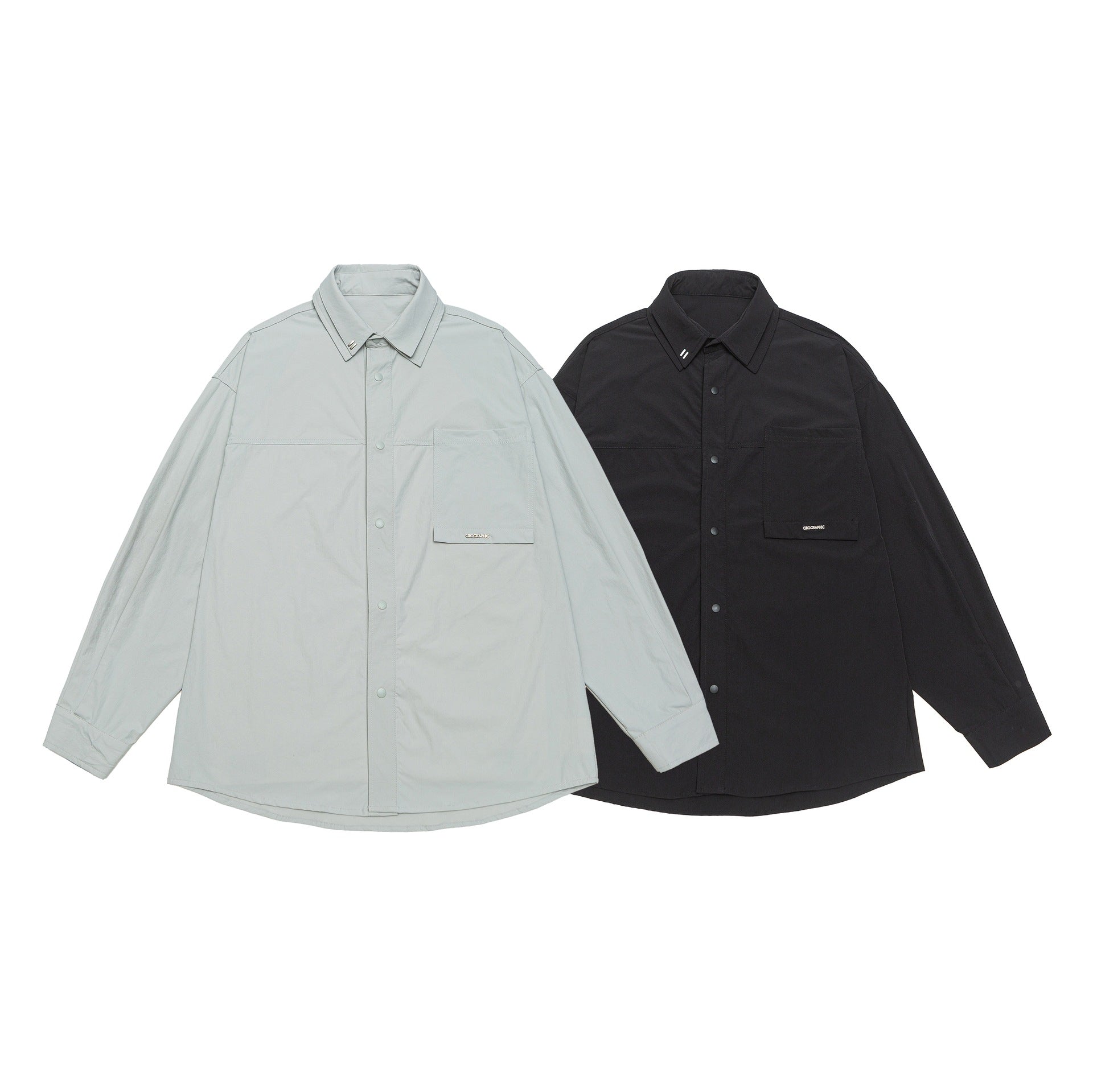 Unisex Oversize Shirt Jacket with Snap Button Front and Patch Chest Pocket Chichicherry