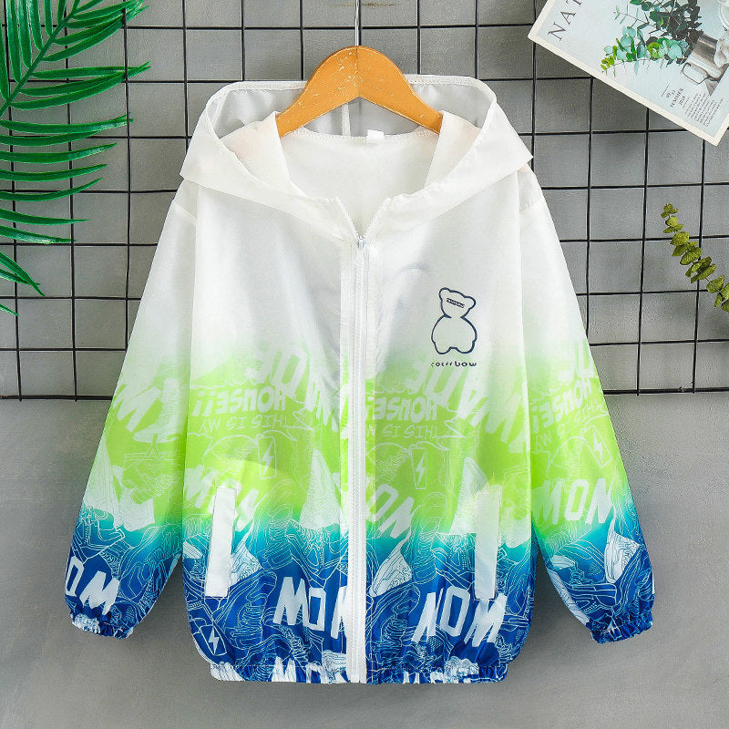 Unisex nan lightweight hoodie jacket with comic bear print, windbreaker fabric, and elastic hem Chichicherry