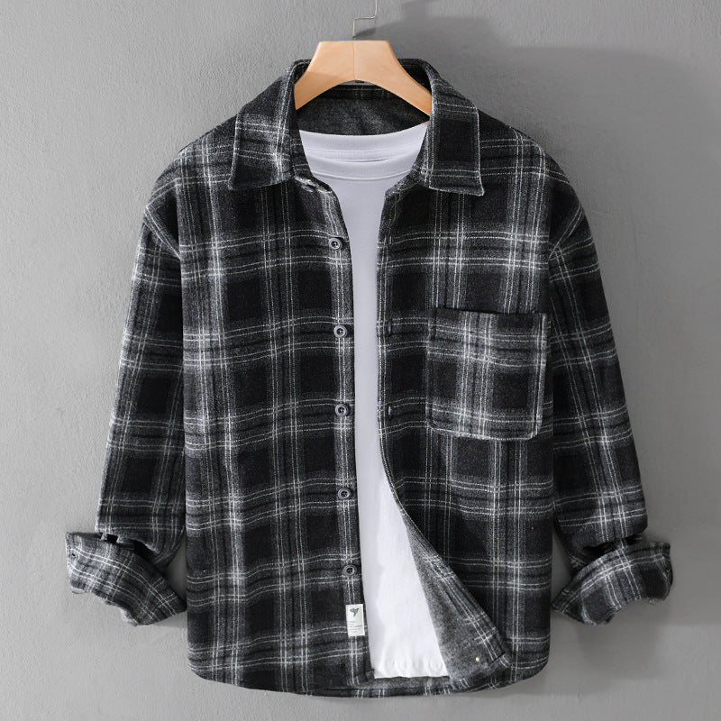 Men's Checkered Flannel Overshirt with Chest Pocket and Relaxed Fit Chichicherry