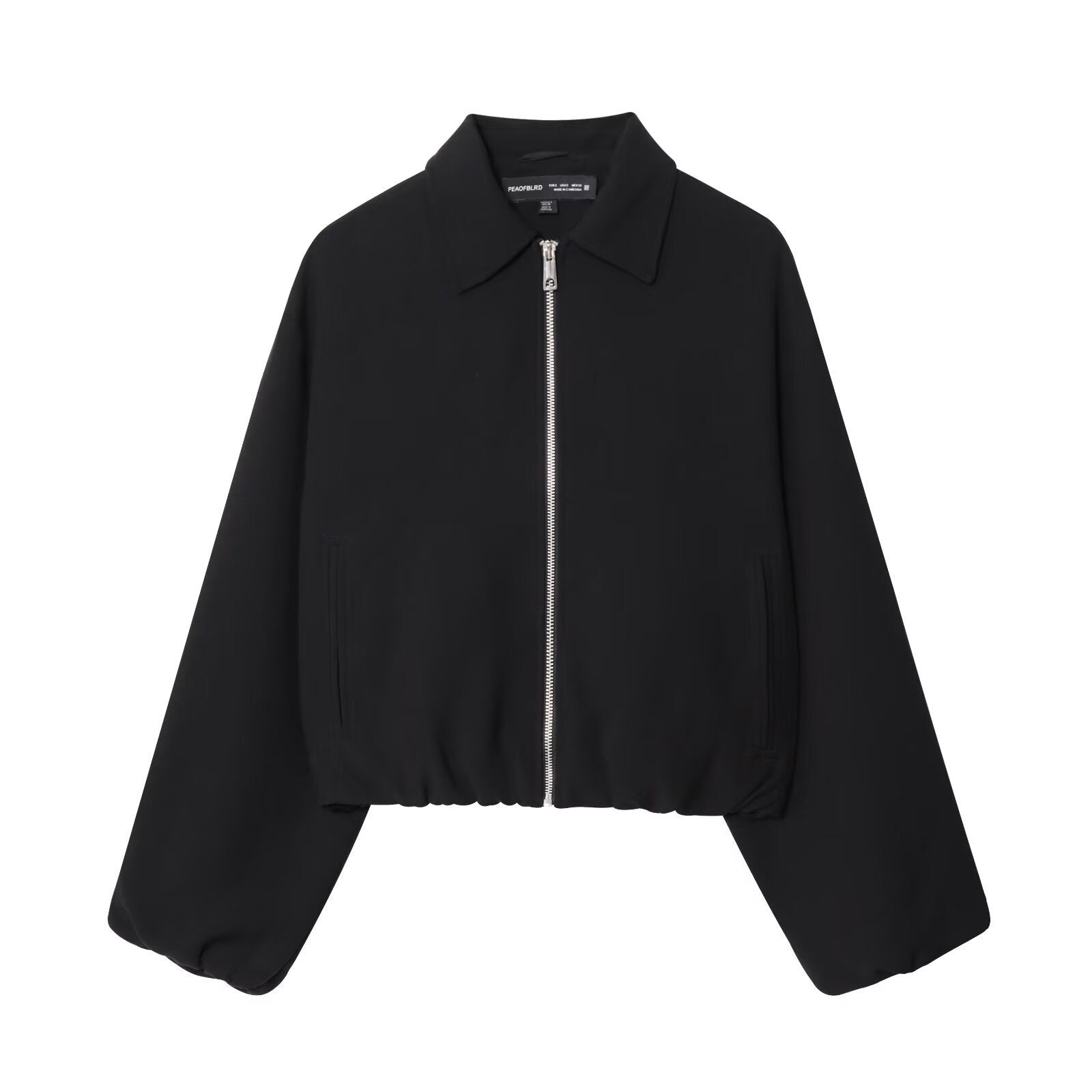 Women short jacket made of vegan leather with Kent collar, full-length zipper and gathered hem Chichicherry
