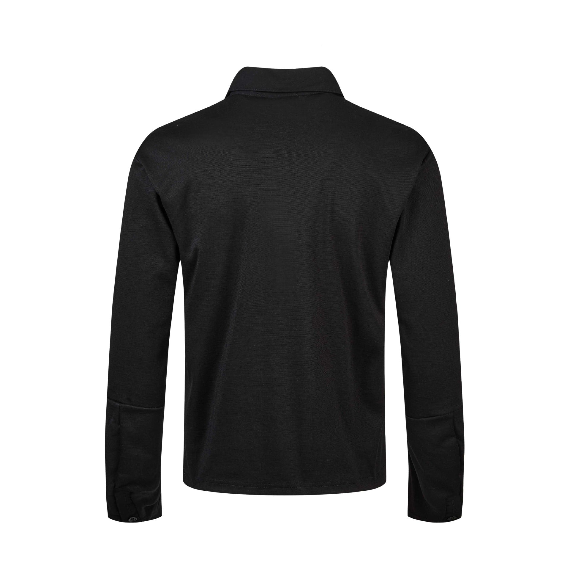 Women's Polo Shirt-Long Sleeve Shirt with Shirt Collar, Text Print and Rhinestone Application Chichicherry