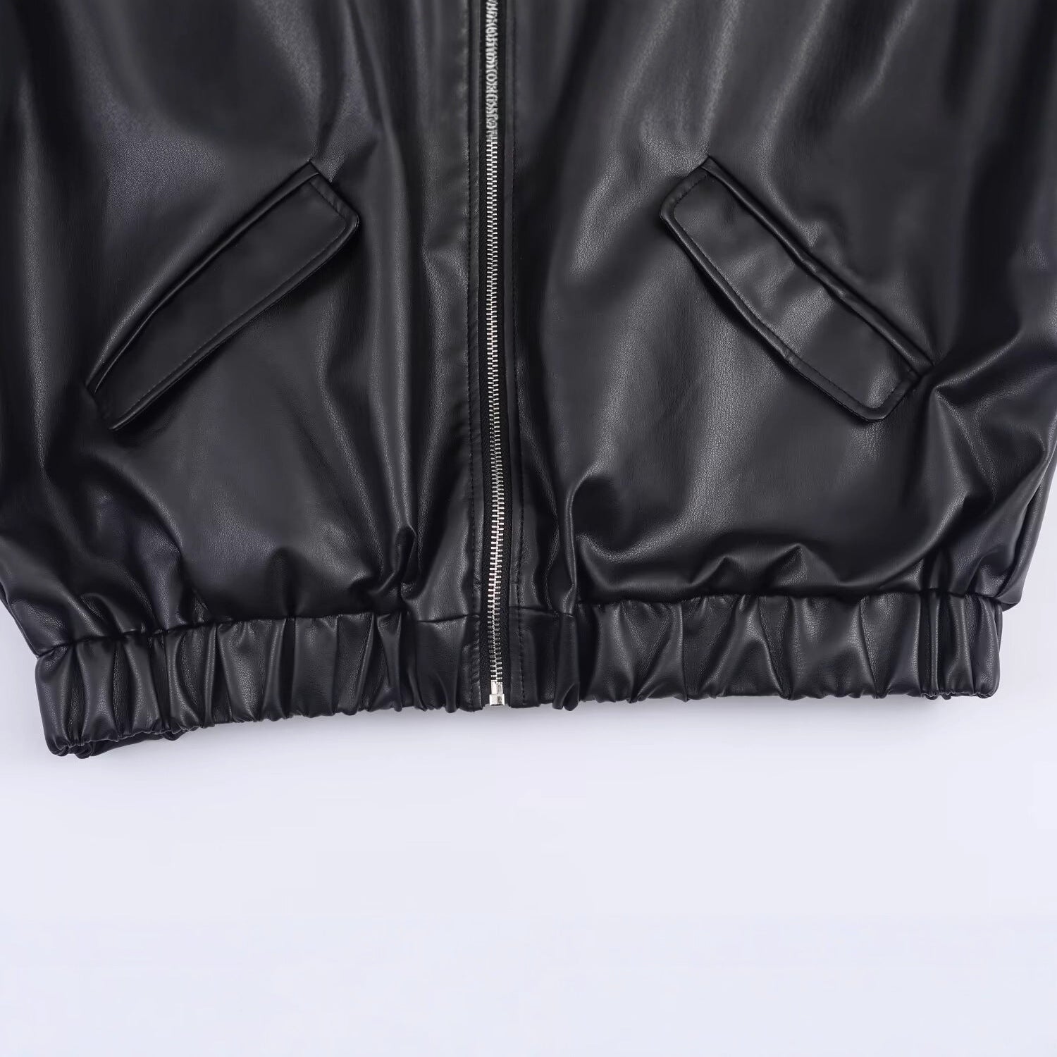 Women's Faux Leather Bomber Jacket with Contrasting Hood in Sweatstyle and Elastic Hem Chichicherry