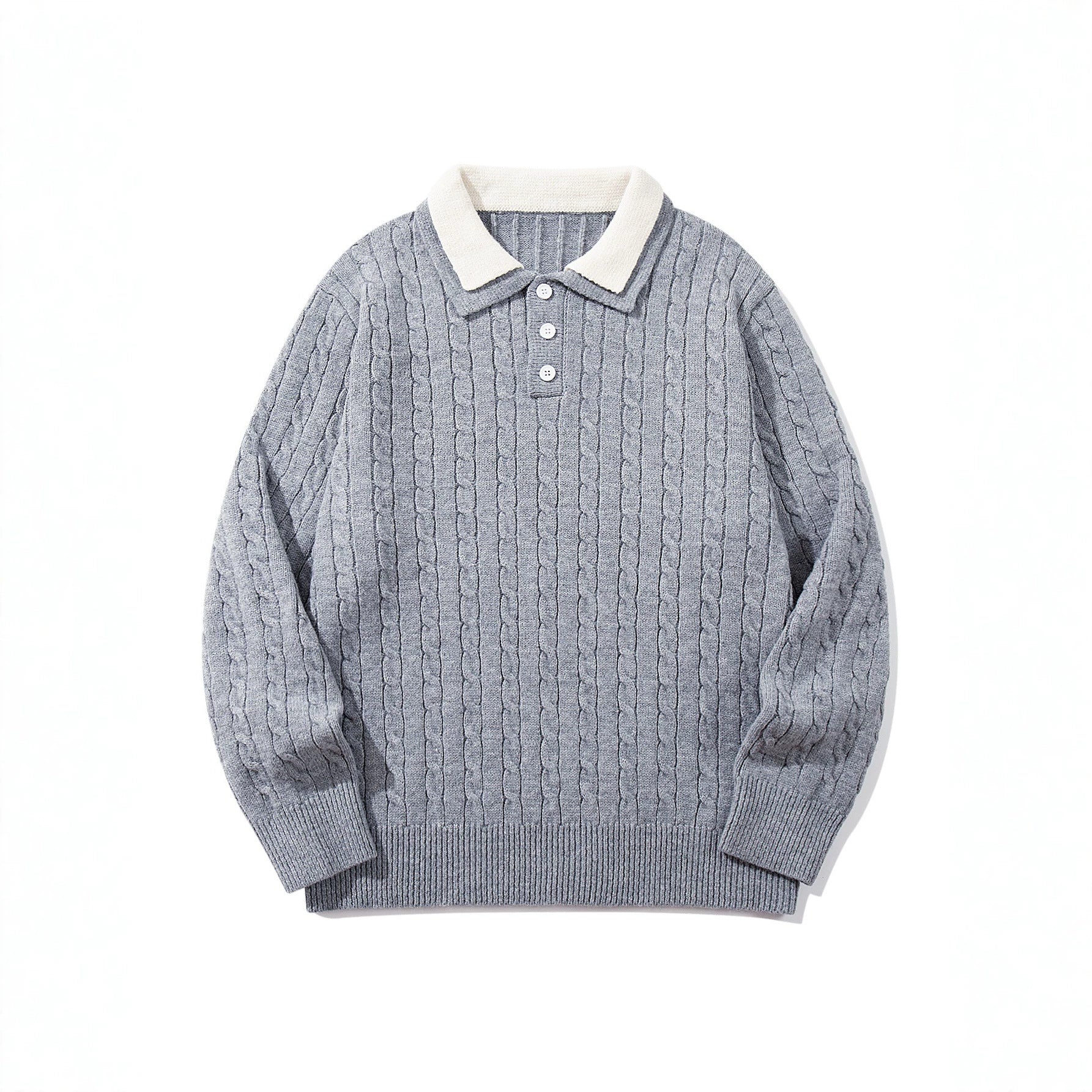 Unisex Polo knit sweater with cable knit and contrast collar Chichicherry