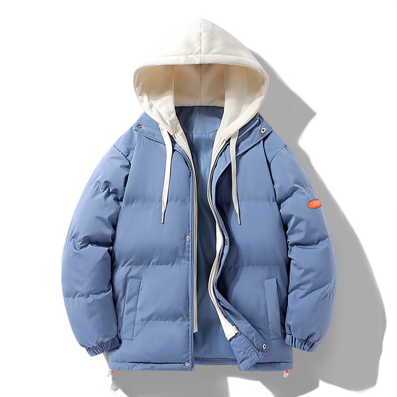 Men's padded puffer jacket with contrasting hood, windproof outer shell, and drawstring Chichicherry