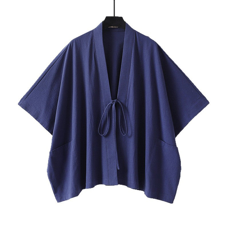 Women Oversize Kimono Cardigan with Tie and Patch Pockets Chichicherry