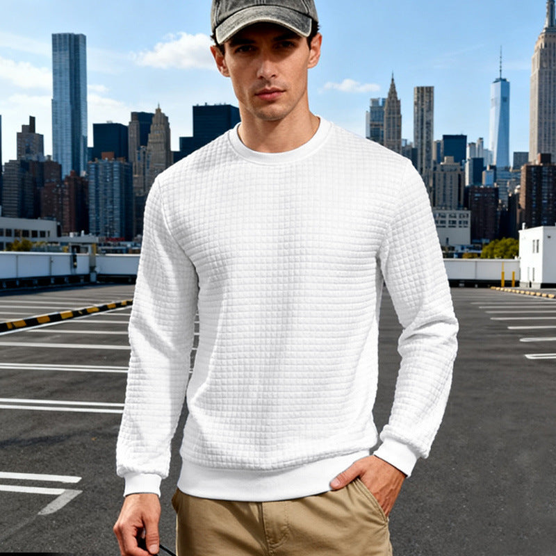 Men's textured waffle knit sweater made of cotton blend with round neckline Chichicherry
