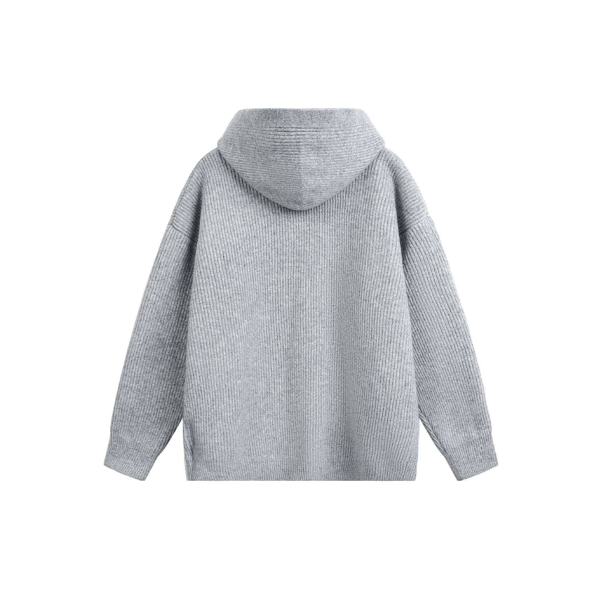 Women's Chunky Ribbed Hooded Zip Jacket with Stand-Up Collar and Two-Way Zipper Chichicherry