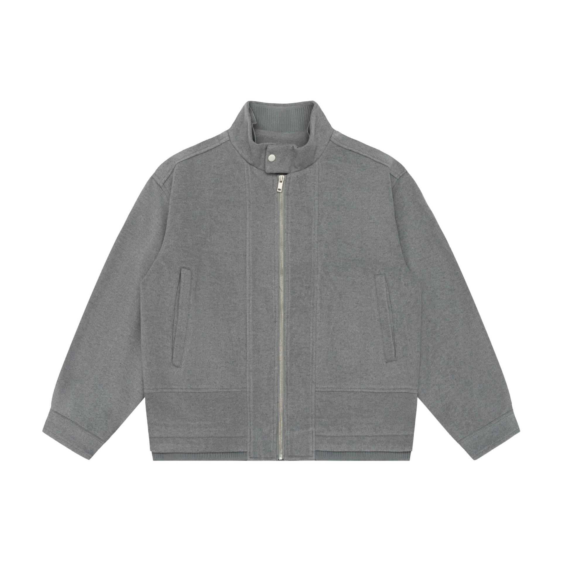 Men's Boxy Wool Blend Zip Blouson with High Ribbed Collar and Concealed Front Flap Chichicherry