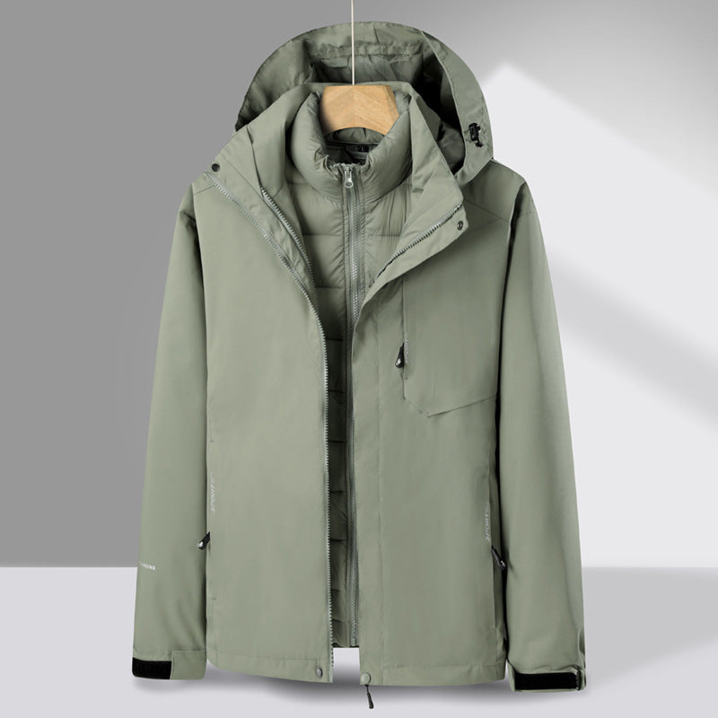 Men's three-piece transitional parka with removable quilted inner jacket and weatherproof softshell outer layer Chichicherry