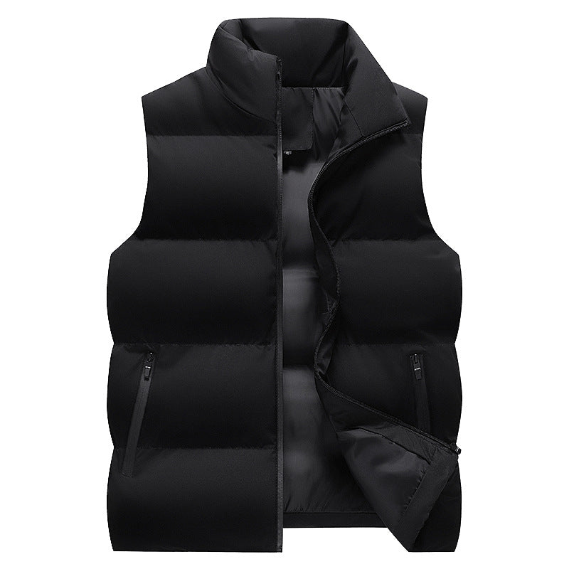 Men's Minimalist Outdoor Padded Vest with Wide Block Quilting, Insulated Padding, and Concealed Zipper Pockets Chichicherry