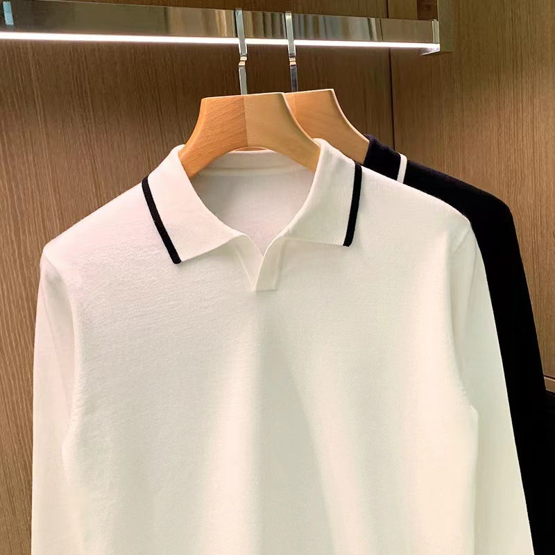 Herren Feinstrick-Polopullover mit offenem Polokragen und kontrastierter Kanten Chichicherry