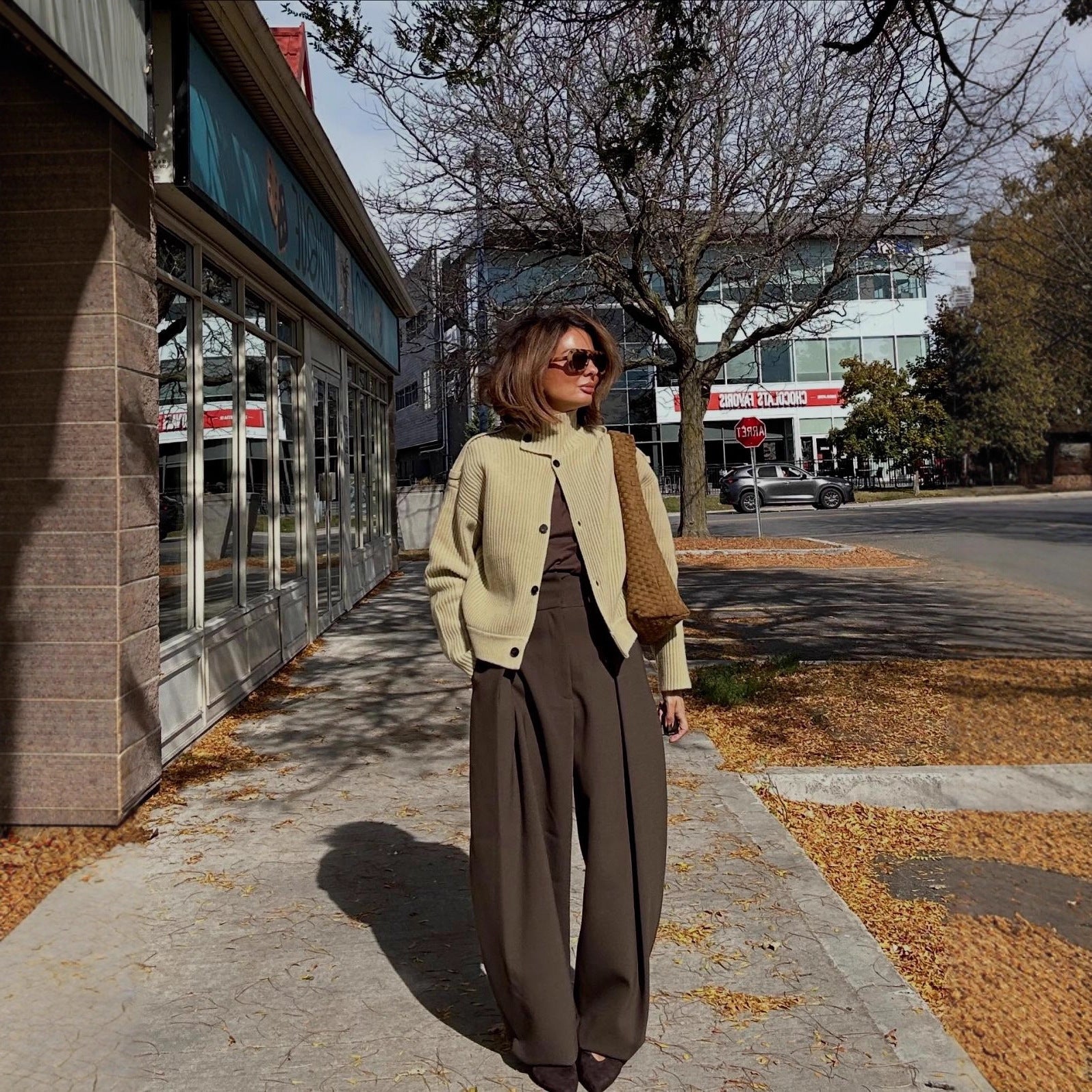 Women Ribbed Knit Cardigan with High Stand-up Collar and Button Placket Chichicherry