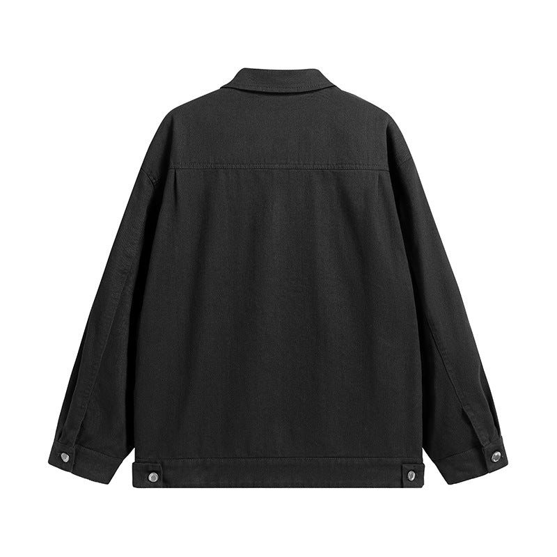 Men's Oversize Canvas Utility Jacket with Applied Multi-Functional Pockets and Snap Button Placket Chichicherry