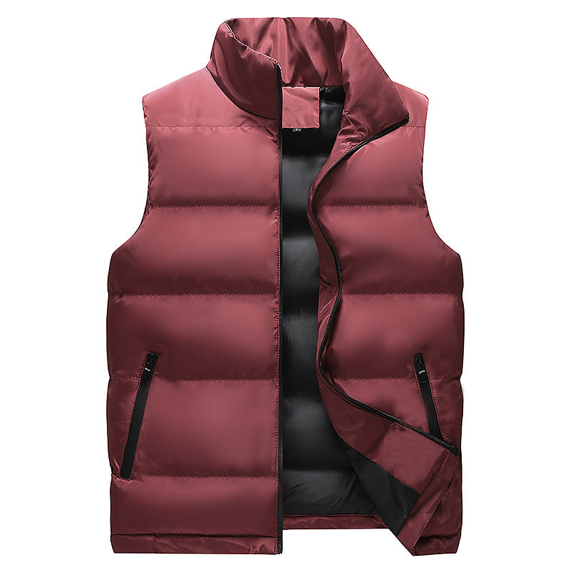 Men's Minimalist Outdoor Padded Vest with Wide Block Quilting, Insulated Padding, and Concealed Zipper Pockets Chichicherry