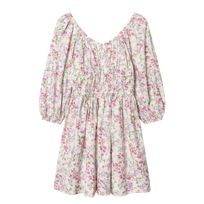 Women's floral dress with smocked waist and voluminous puff sleeves Chichicherry