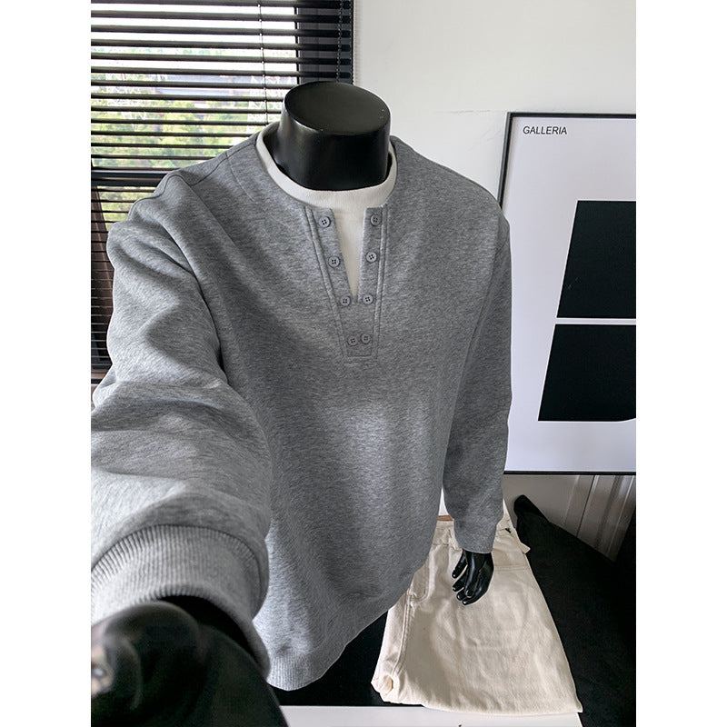 Men's sweatshirt with Henley button placket, relaxed fit and ribbed cuffs Chichicherry