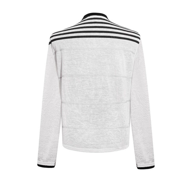 Women's long sleeve shirt with statement print, sport stripes and textured slub look Chichicherry