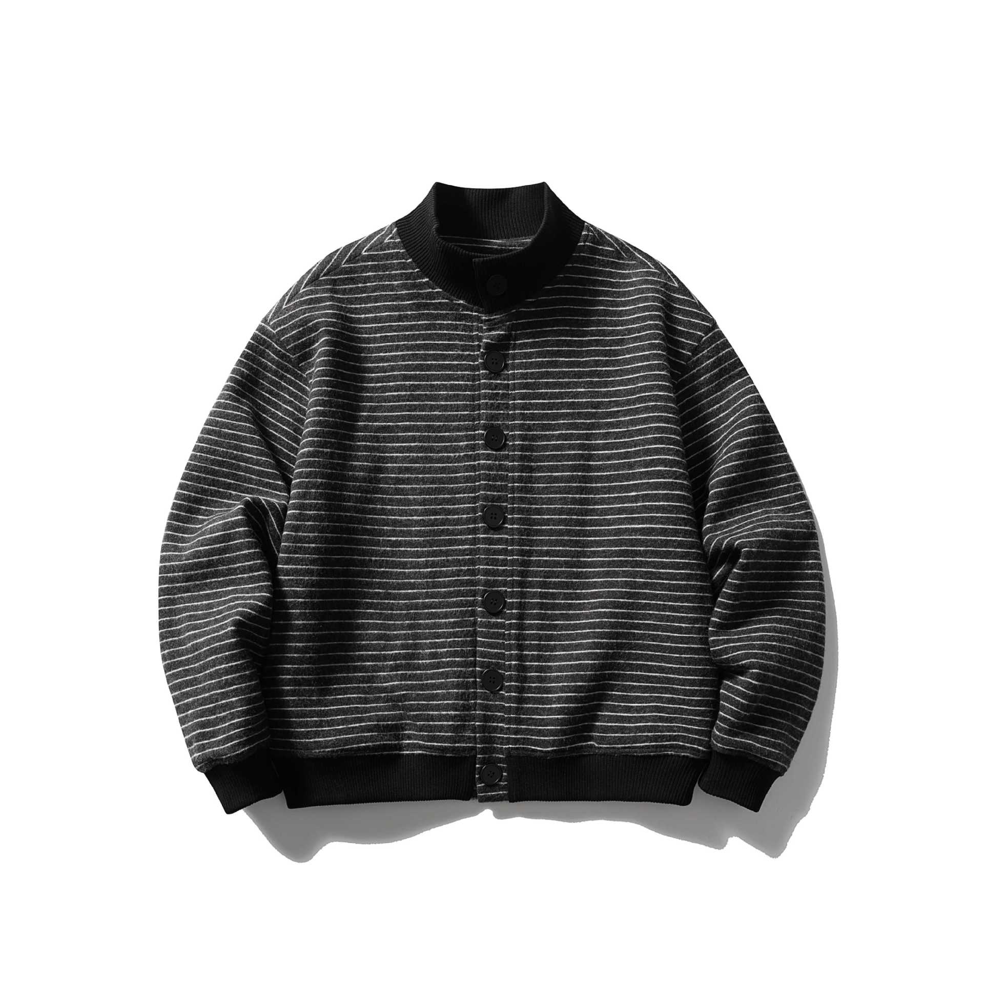 Men's Striped Blouson in Boxy Cut with Ribbed Collar and Button Front Chichicherry