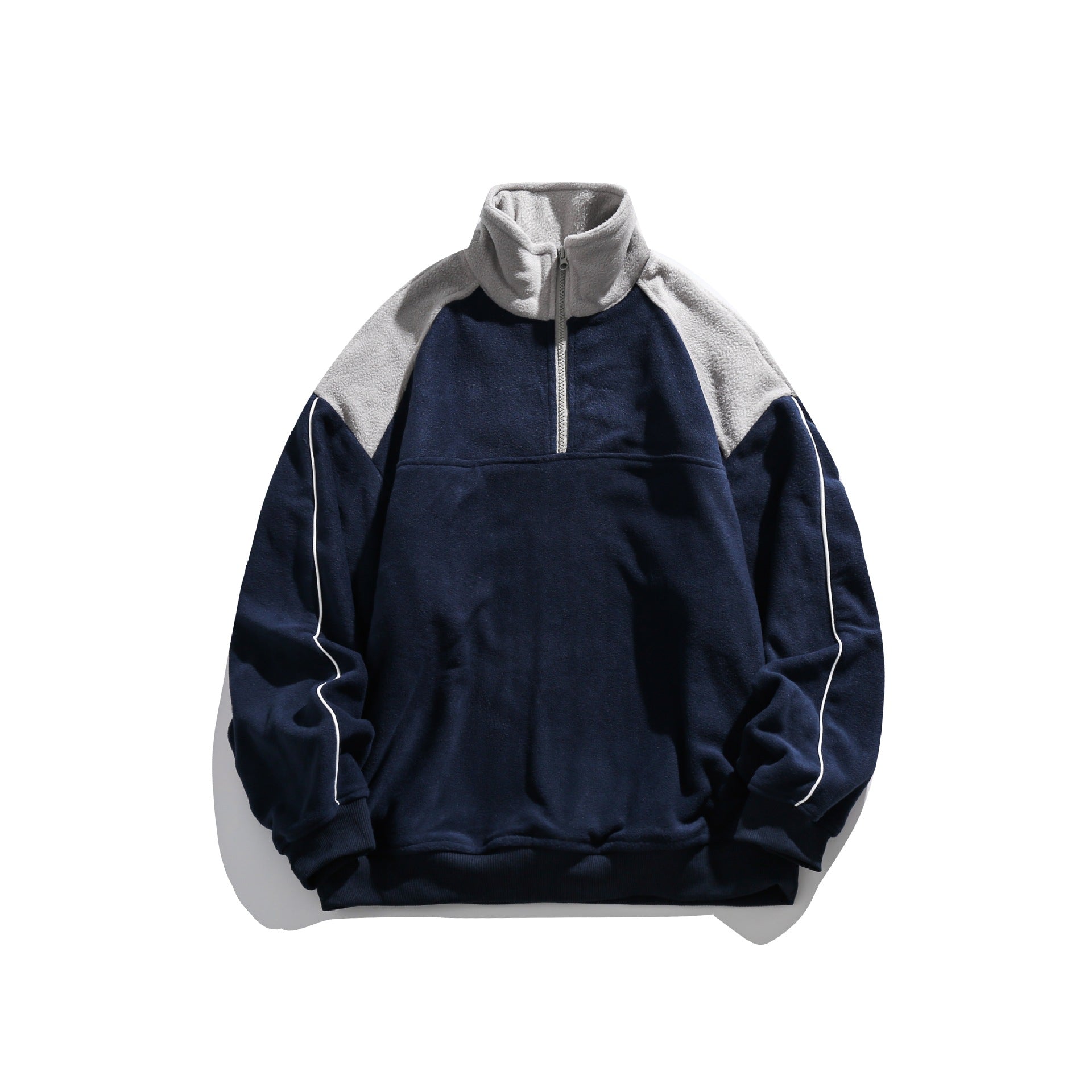 Unisex Fleece Half-Zip Pullover with High Collar, Raglan Sleeves and Contrast Panels Chichicherry