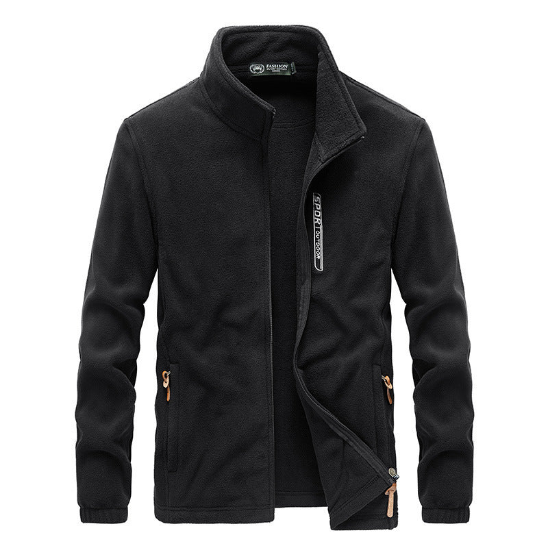 Men's fleece jacket with high collar, zip pockets, and wind flap Chichicherry