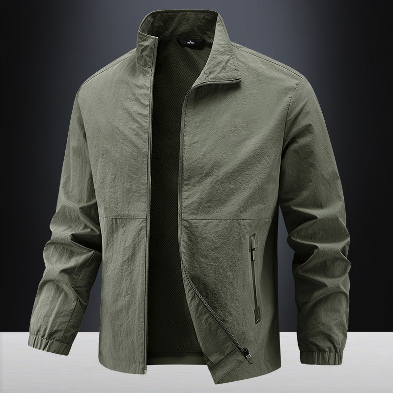 Men's Lightweight Technical Transition Jacket with Stand-Up Collar, Breathable Mesh Lining, and Water-Repellent Zipper Pockets Chichicherry