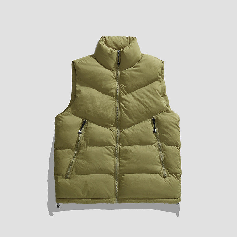 Men's Lightweight Insulated Down Look Vest with High Stand-Up Collar and Wave Quilting Chichicherry