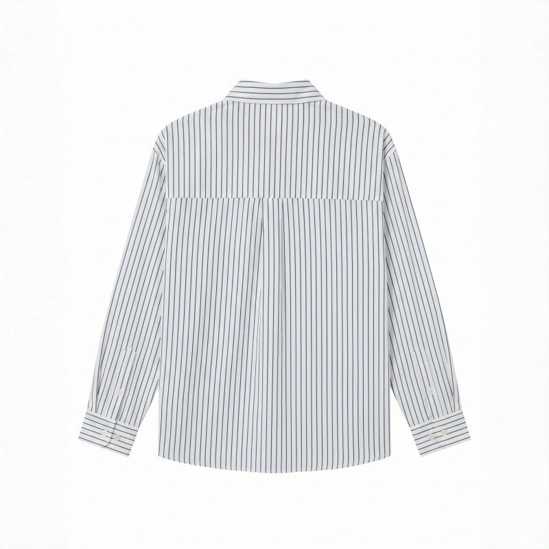 Unisex Oversize Stripe Shirt with Doodle Print, Chest Pocket and Shirt Collar Chichicherry