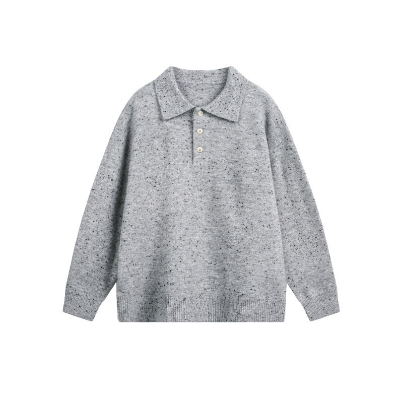 Women's Oversized Polo Sweater made of Mélange Fine Knit with Polo Collar and Button Placket Chichicherry