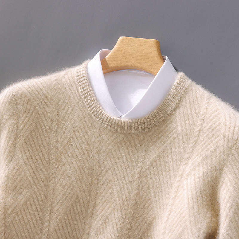 Men's structured crew neck pullover made of soft wool blend with chevron knit Chichicherry
