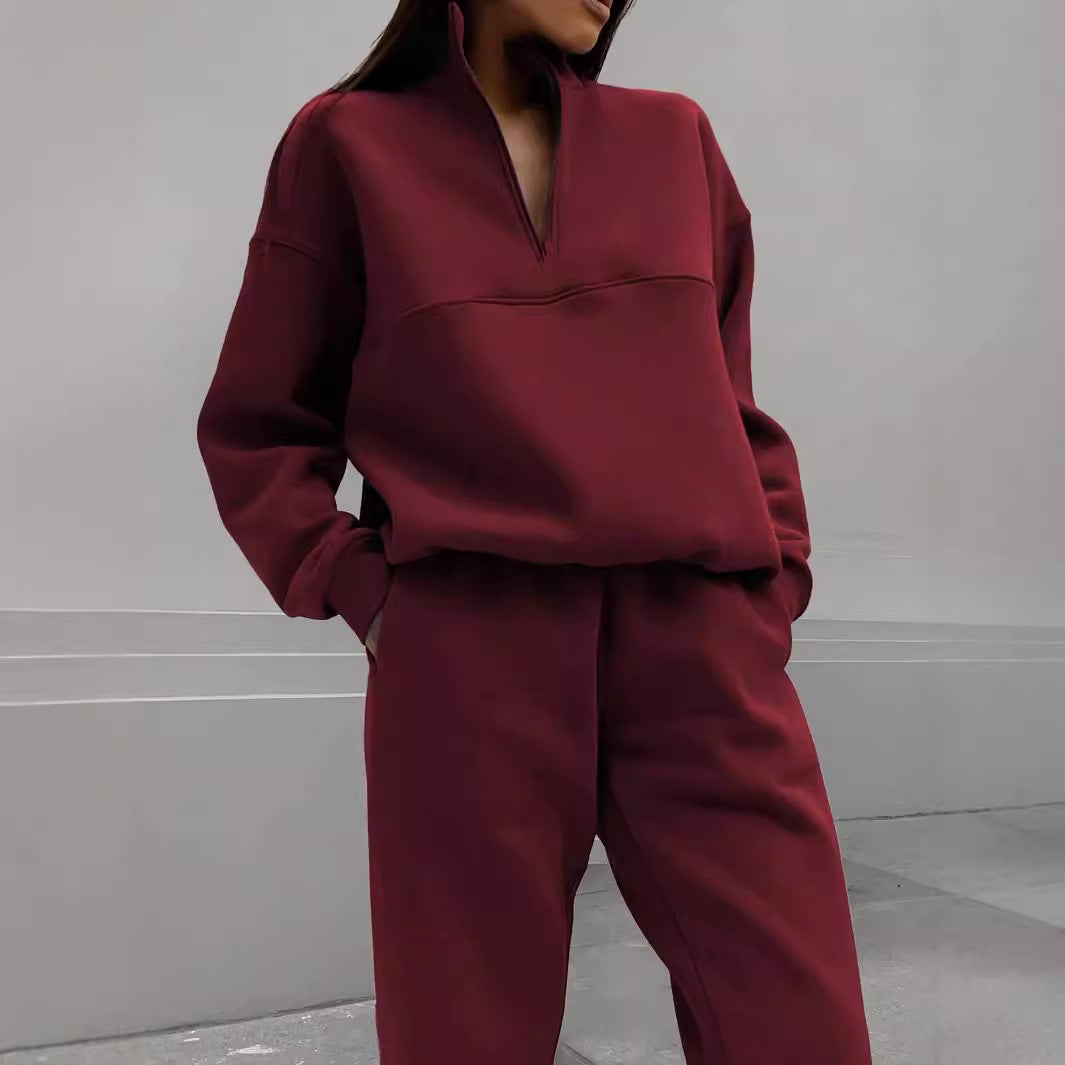 Damen Oversized Half-Zip Lounge-Set aus French-Terry mit hohem Stehkragen Chichicherry