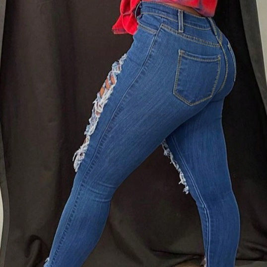 Women High-waisted, heavily distressed Sculpting Skinny Jeans Chichicherry