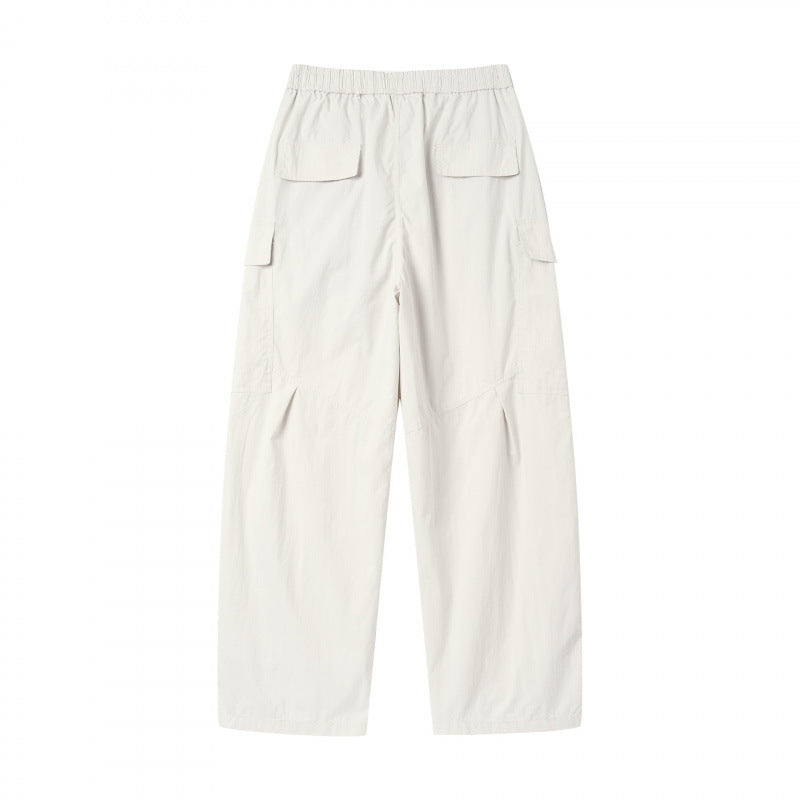 Unisex Wide Cargo Pants with Elastic Waistband, Drawstring and Patch Flap Pockets Chichicherry