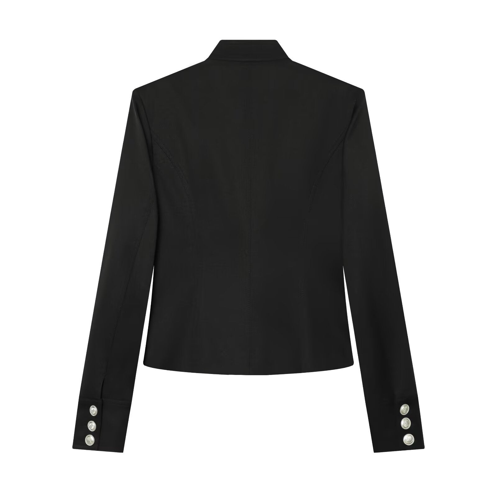 Women Military-Inspired Short Jacket with Stand-Up Collar, Decorative Button Placket and Zipper Chichicherry