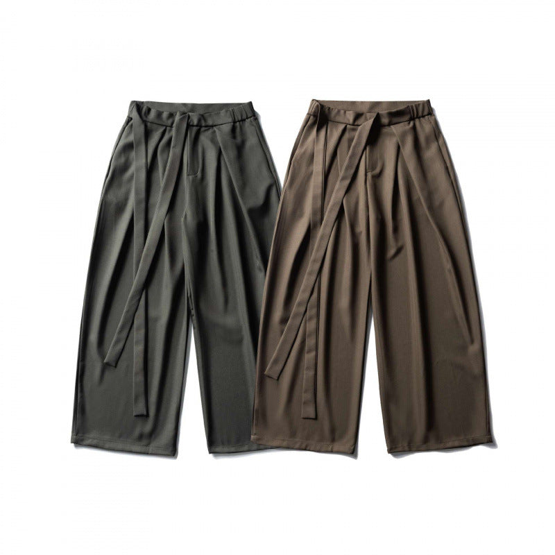 Women's Wide Culotte Pants with High Waist, Pleats and Tie Belt Chichicherry