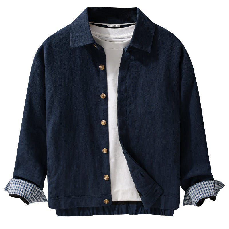 Men's Lightweight Linen Over-shirt Jacket with Shirt Collar and Concealed Button Placket Chichicherry