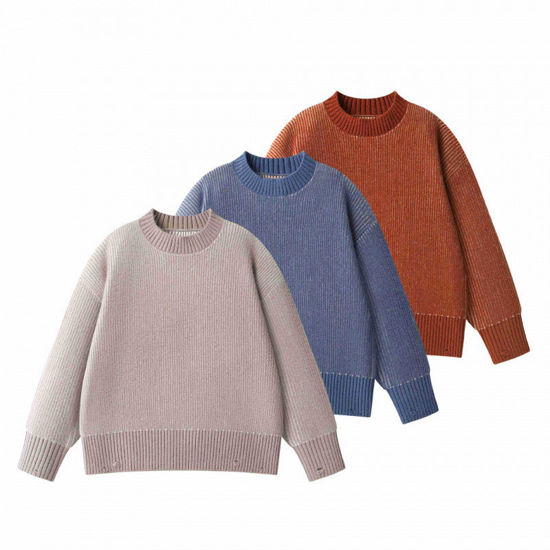 Unisex Oversize Knit Sweater with Round Neck, Ribbed Texture and Extended Hem Chichicherry