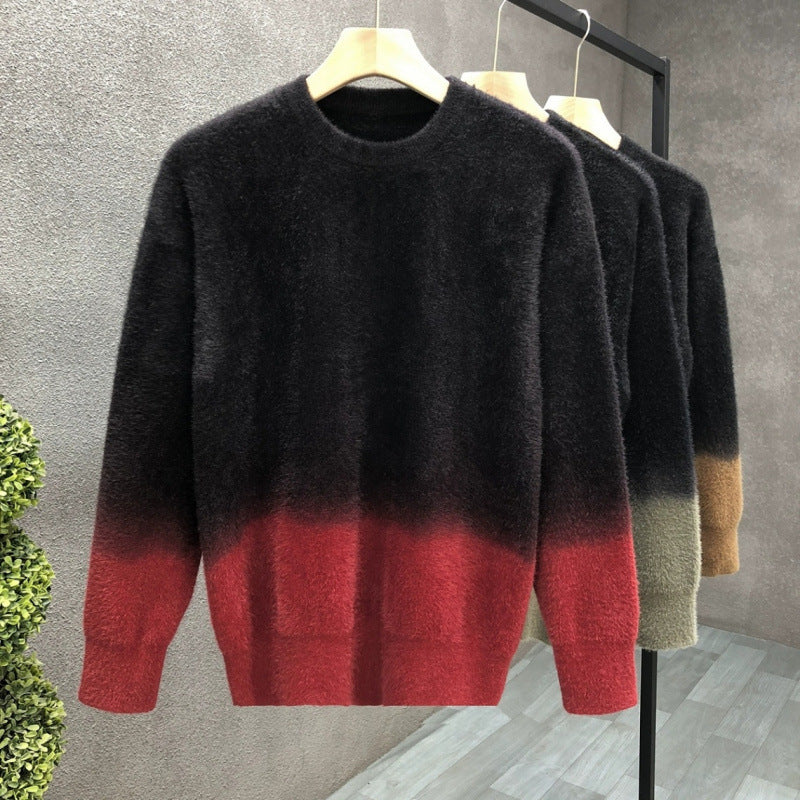 Herren Flauschiger Farbverlauf-Pullover aus Mohair-Mix mit Rundhals und geradem Schnitt Chichicherry