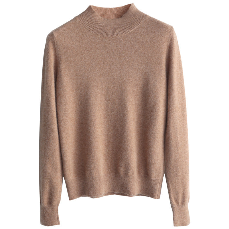 Women Luxurious Cashmere Fine Knit Sweater with Stand-up Collar Chichicherry