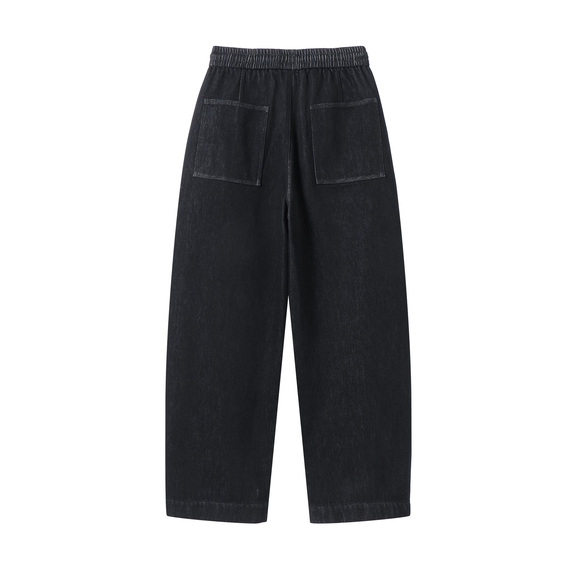 Women's loose cropped denim pants with elastic waistband, drawstring and side pockets Chichicherry
