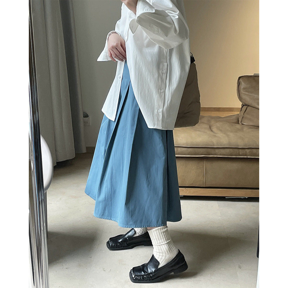 Women's Wide Midi Skirt with High Waist, Box Pleats and A-Line Silhouette Chichicherry