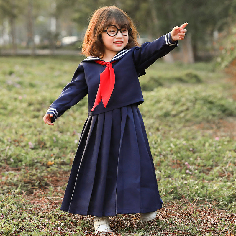 Girl sailor dress with large collar and red neckerchief Chichicherry