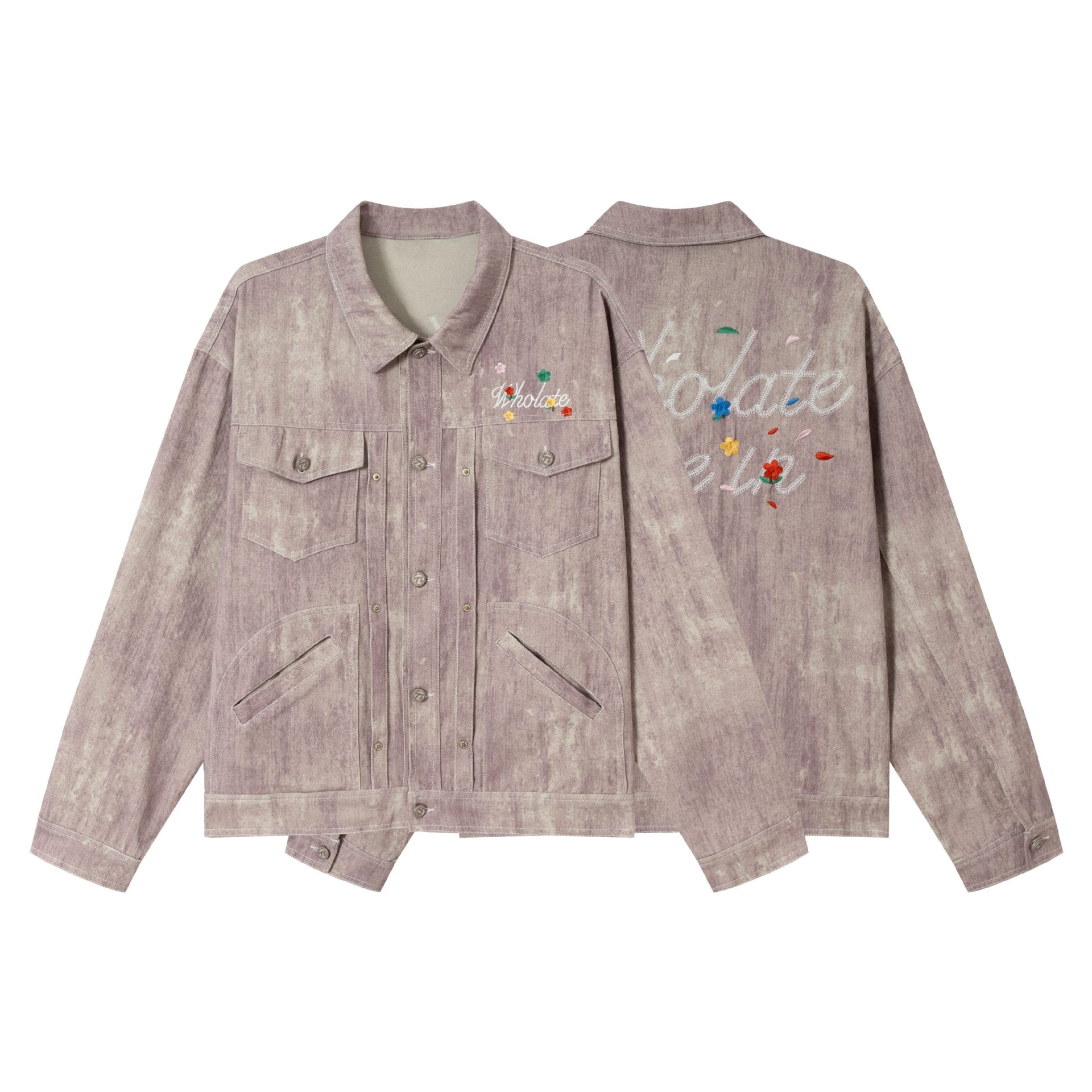 Women's short jacket in oversized workwear look with floral embroidery Chichicherry
