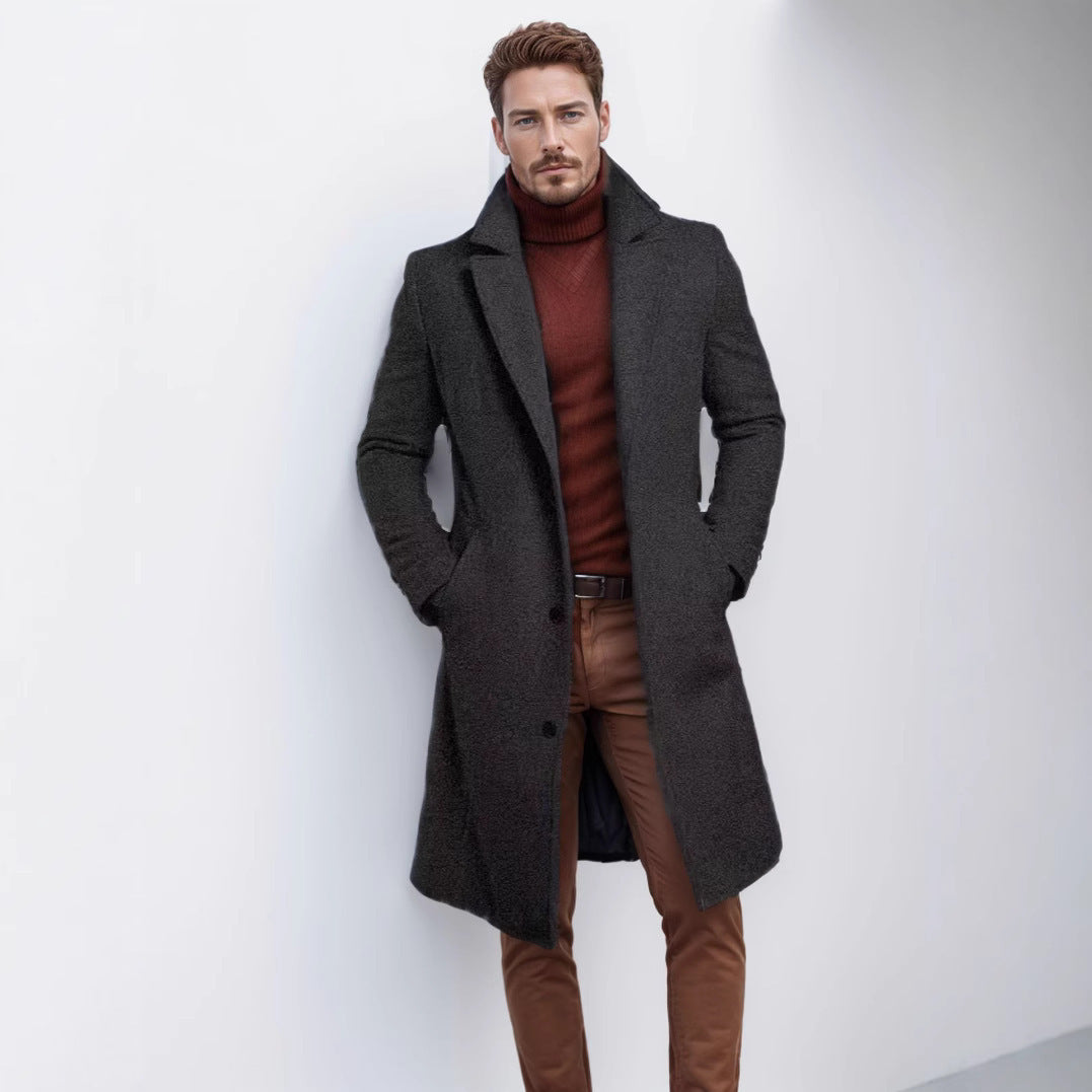 Men's Long tailored coat with wide lapels and noble wool blend Chichicherry