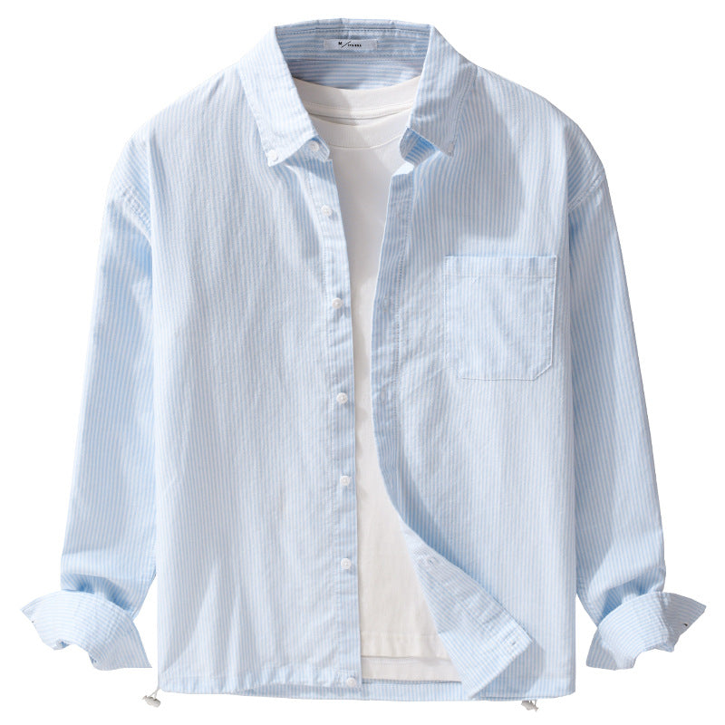 Men's fine stripe cotton overshirt in relaxed fit with kent collar and patch chest pocket Chichicherry