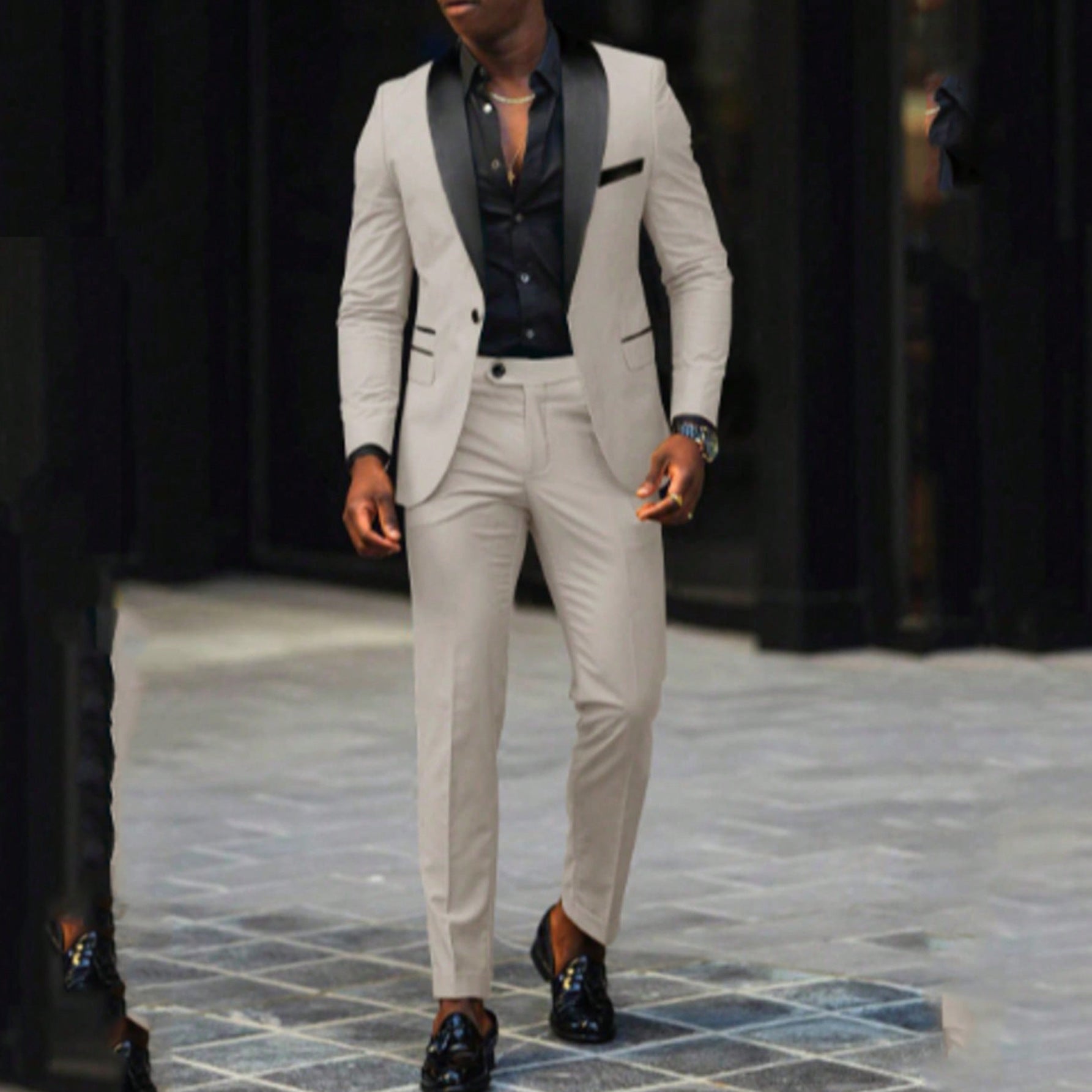 Men's Tailored Tuxedo Set with Shawl Collar and Slim Suit Trousers Chichicherry