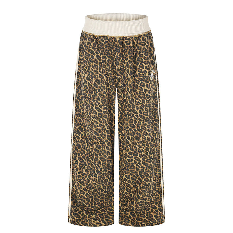 Women's wide palazzo jogging pants with leopard print and elastic ribbed waistband Chichicherry