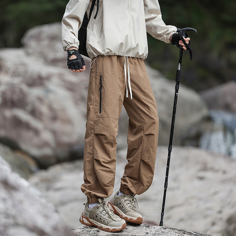 Men's Lightweight Technical Cargo Trekking Pants with Drawstring Waist, Zipper Pockets, and Elastic Hem Chichicherry
