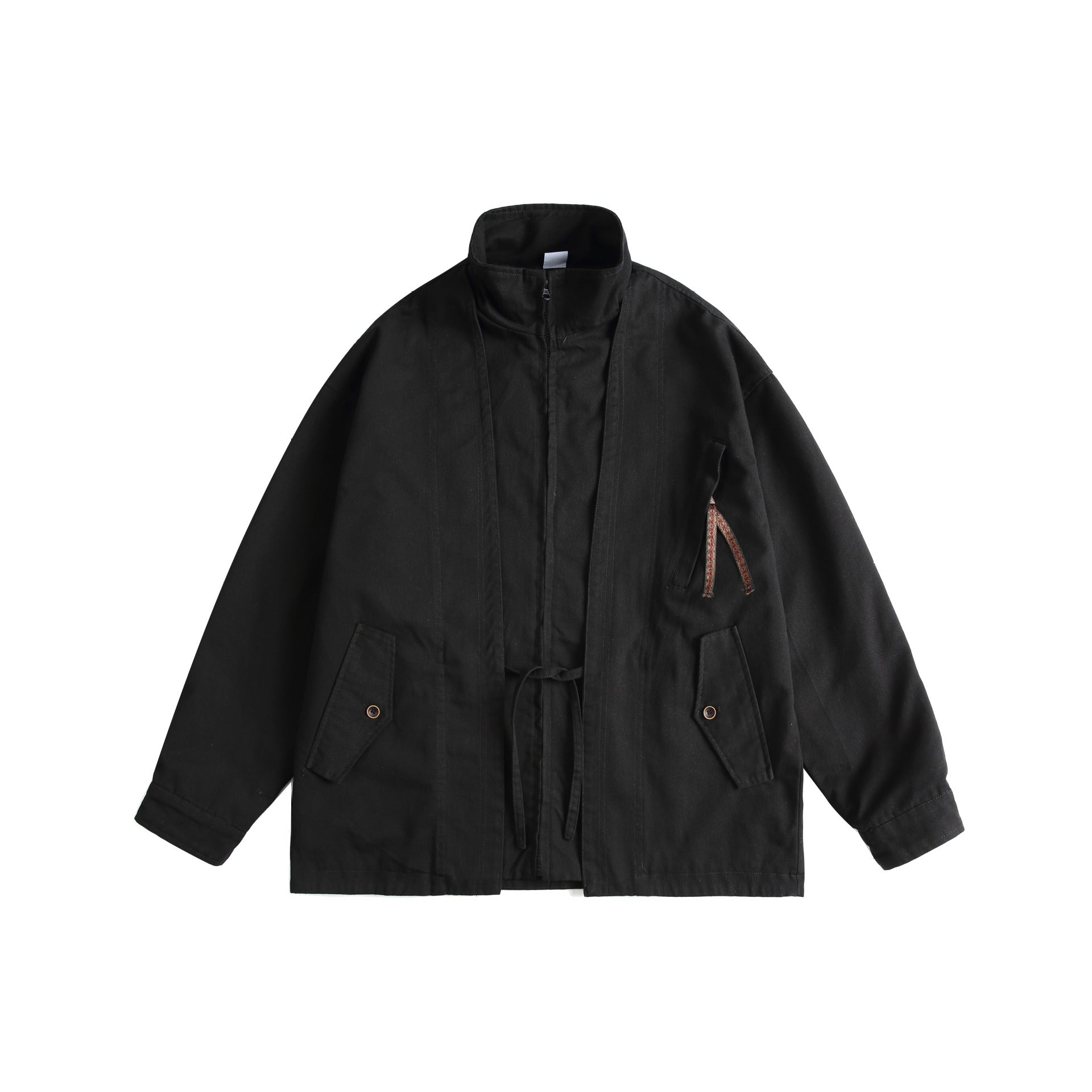 Unisex Oversized Canvas-Field Jacket with Drawstring, Funnel Collar and Utility Pockets Chichicherry