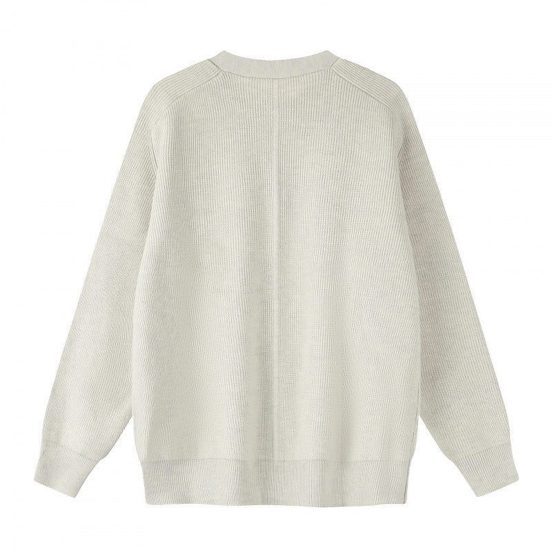 Unisex Boxiger Fine Knit Cardigan with Round Neck, Raglan Sleeves and Partial Button Placket Chichicherry